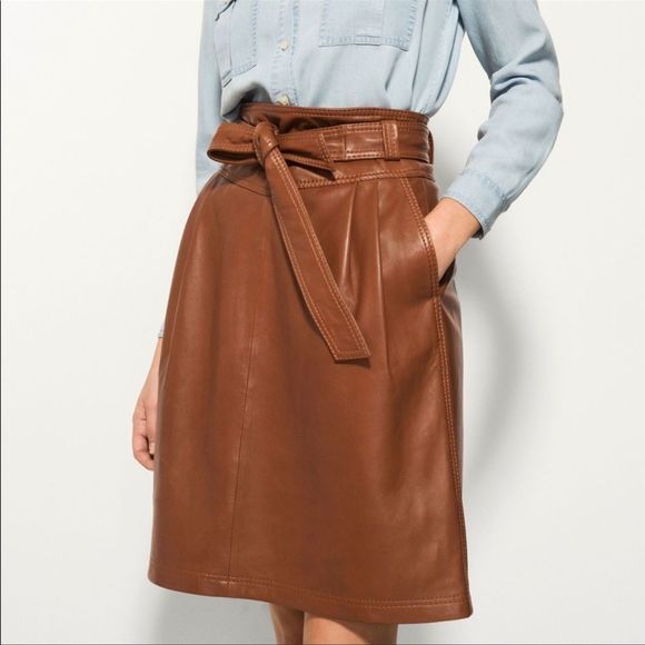 Massimo Dutti Dresses & Skirts - 🚨 Massimo Dutti Sheep Skin Genuine Leather Belted Skirt